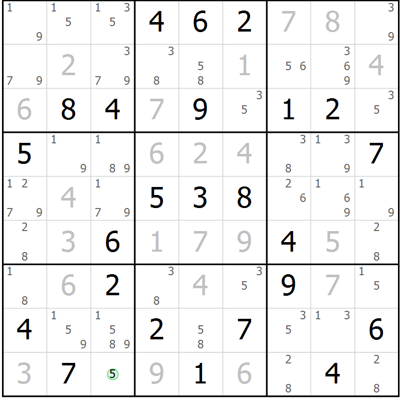 Position des candidats pour la solution de la Gr 32 page 35 du magazine de sudoku Suprême n° 034