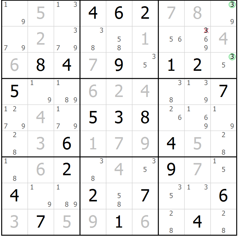 Position des candidats pour la solution de la Gr 32 page 35 du magazine de sudoku Suprême n° 034