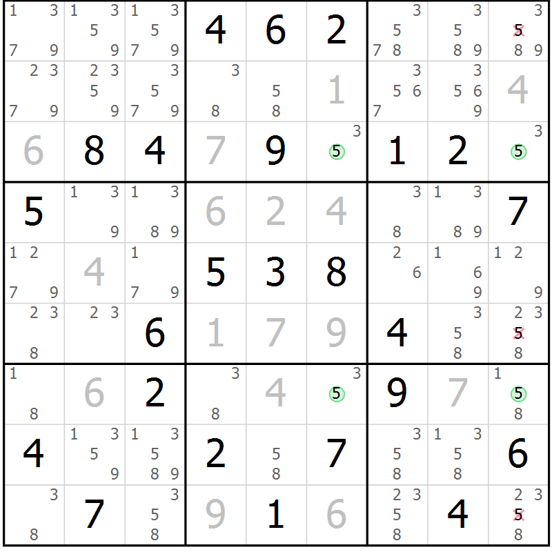 Position des candidats pour la solution de la Gr 32 page 35 du magazine de sudoku Suprême n° 034