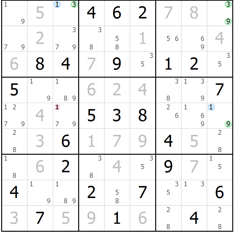 Position des candidats pour la solution de la Gr 32 page 35 du magazine de sudoku Suprême n° 034