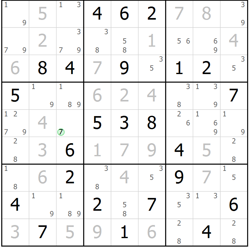 Position des candidats pour la solution de la Gr 32 page 35 du magazine de sudoku Suprême n° 034