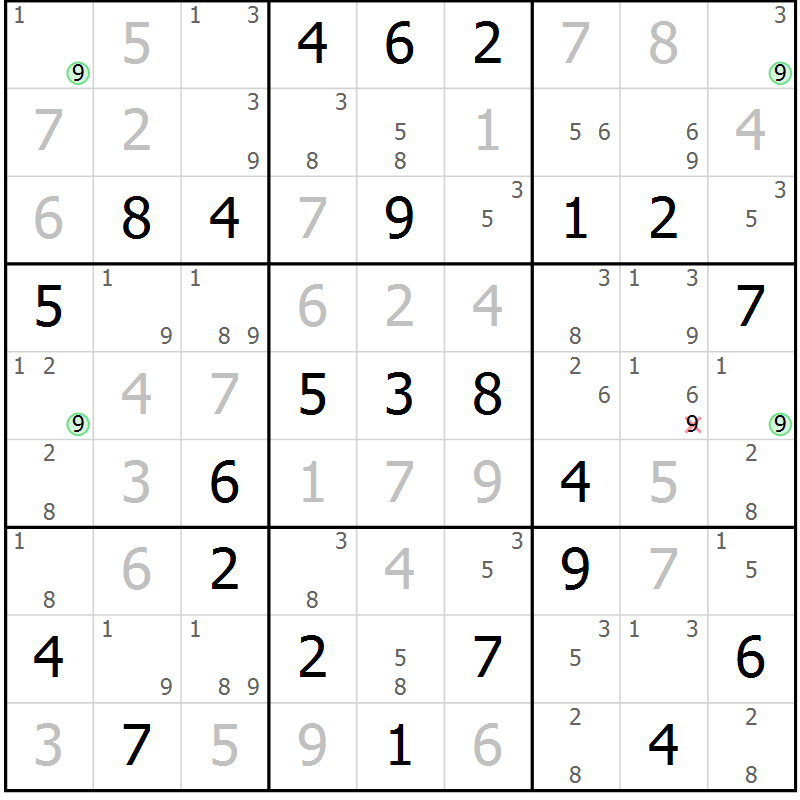 Position des candidats pour la solution de la Gr 32 page 35 du magazine de sudoku Suprême n° 034
