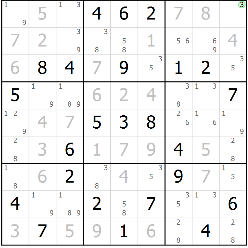 Position des candidats pour la solution de la Gr 32 page 35 du magazine de sudoku Suprême n° 034