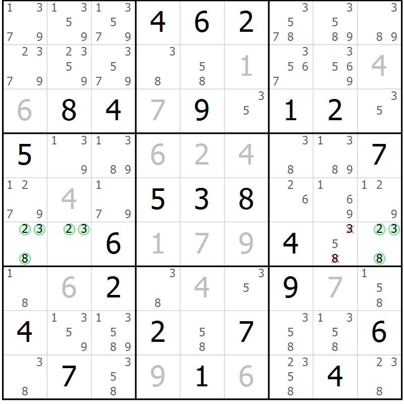 Position des candidats pour la solution de la Gr 32 page 35 du magazine de sudoku Suprême n° 034