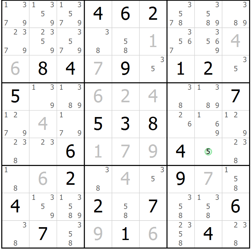 Position des candidats pour la solution de la Gr 32 page 35 du magazine de sudoku Suprême n° 034