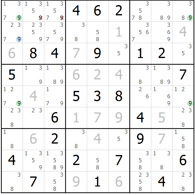 Position des candidats pour la solution de la Gr 32 page 35 du magazine de sudoku Suprême n° 034