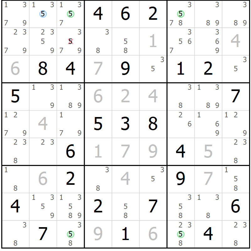 Position des candidats pour la solution de la Gr 32 page 35 du magazine de sudoku Suprême n° 034