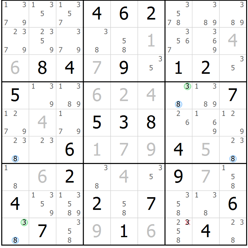Position des candidats pour la solution de la Gr 32 page 35 du magazine de sudoku Suprême n° 034