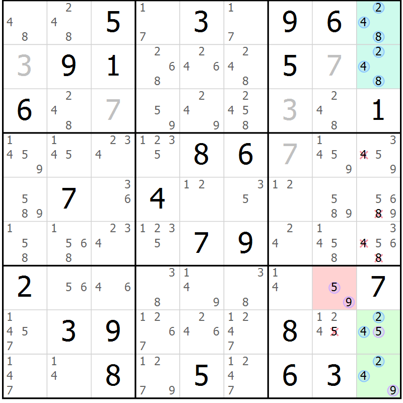 Position des candidats pour la solution de la Gr 33 page 36 du magazine de sudoku Suprême n° 034