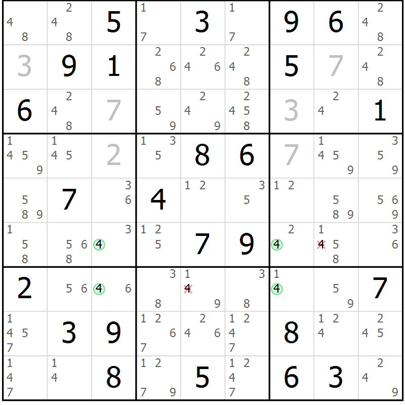 Position des candidats pour la solution de la Gr 33 page 36 du magazine de sudoku Suprême n° 034