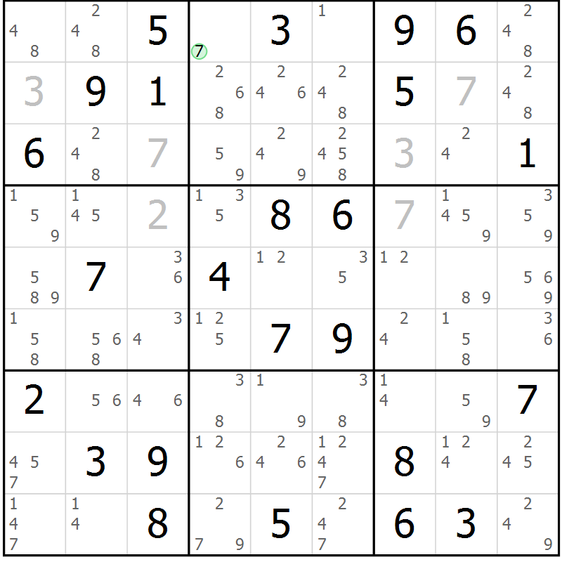 Position des candidats pour la solution de la Gr 33 page 36 du magazine de sudoku Suprême n° 034