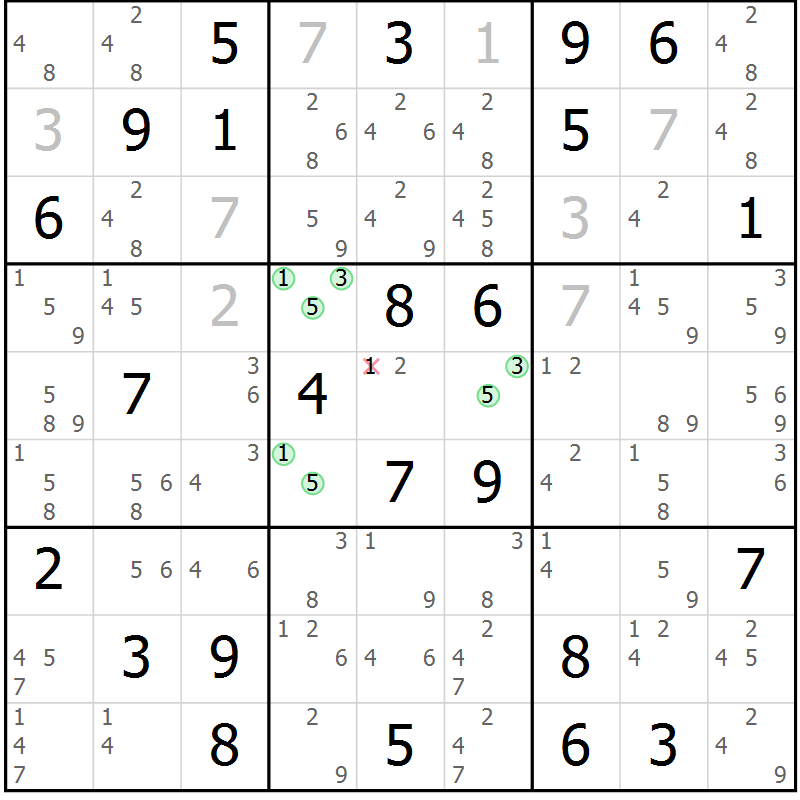 Position des candidats pour la solution de la Gr 33 page 36 du magazine de sudoku Suprême n° 034