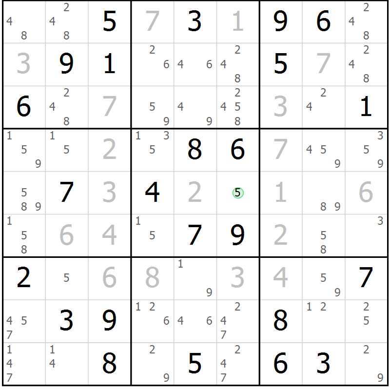 Position des candidats pour la solution de la Gr 33 page 36 du magazine de sudoku Suprême n° 034