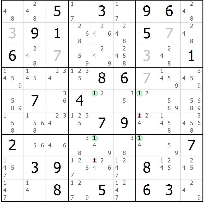 Position des candidats pour la solution de la Gr 33 page 36 du magazine de sudoku Suprême n° 034