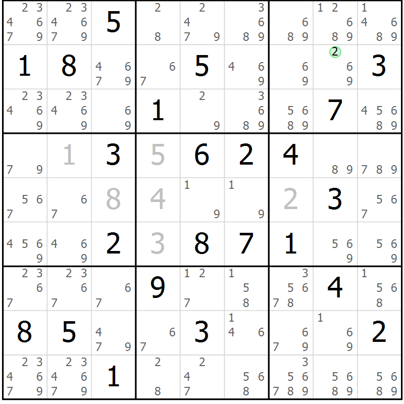 Position des candidats pour la solution de la Gr 34 page 37 du magazine de sudoku Suprême n° 034