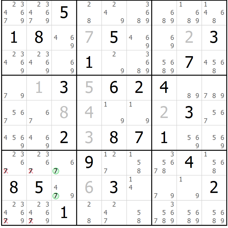 Position des candidats pour la solution de la Gr 34 page 37 du magazine de sudoku Suprême n° 034
