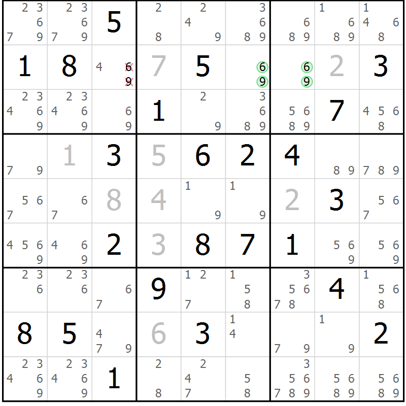 Position des candidats pour la solution de la Gr 34 page 37 du magazine de sudoku Suprême n° 034