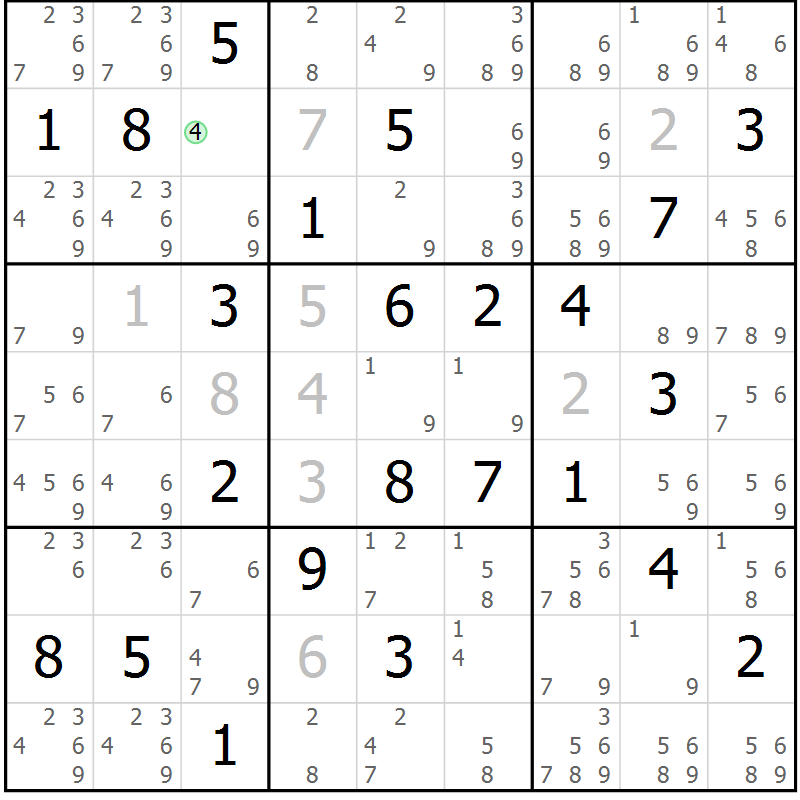 Position des candidats pour la solution de la Gr 34 page 37 du magazine de sudoku Suprême n° 034