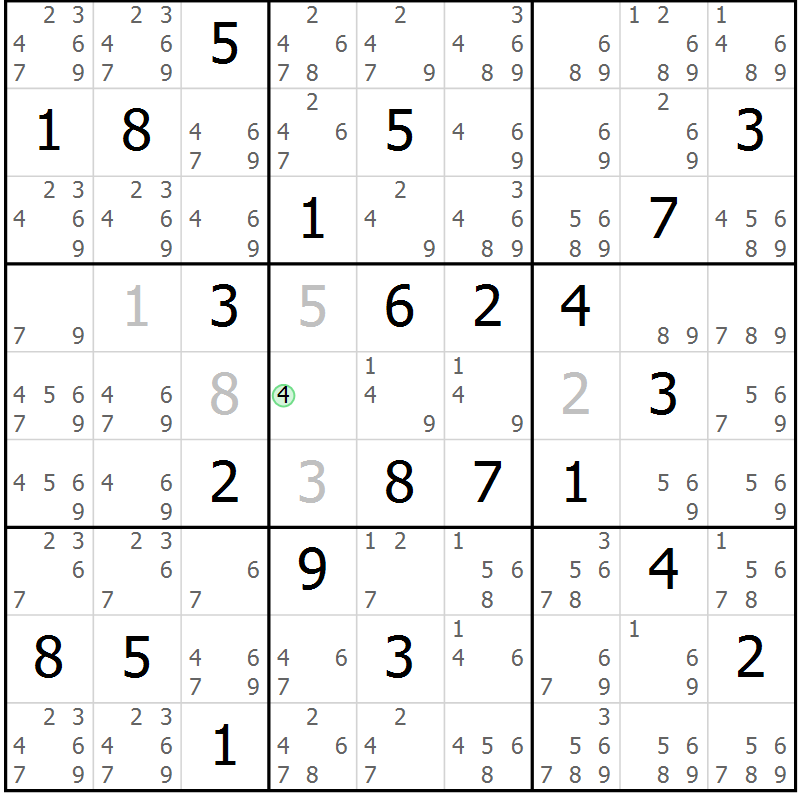 Position des candidats pour la solution de la Gr 34 page 37 du magazine de sudoku Suprême n° 034