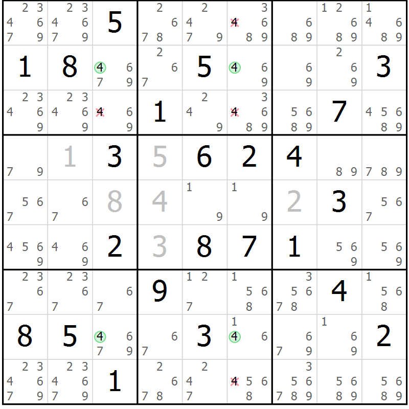 Position des candidats pour la solution de la Gr 34 page 37 du magazine de sudoku Suprême n° 034