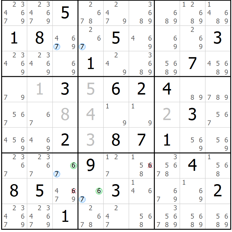 Position des candidats pour la solution de la Gr 34 page 37 du magazine de sudoku Suprême n° 034