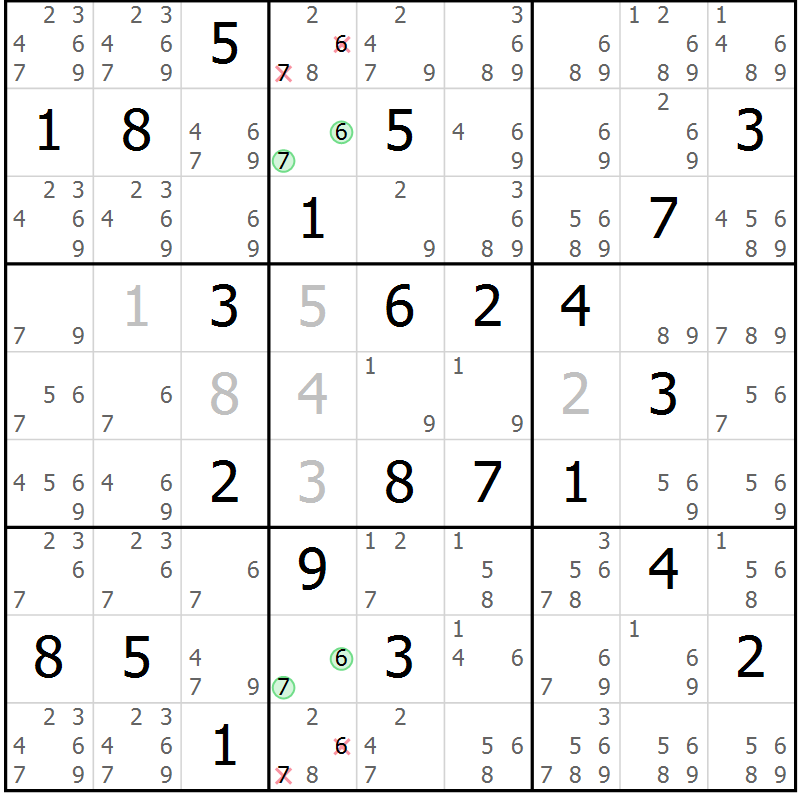Position des candidats pour la solution de la Gr 34 page 37 du magazine de sudoku Suprême n° 034