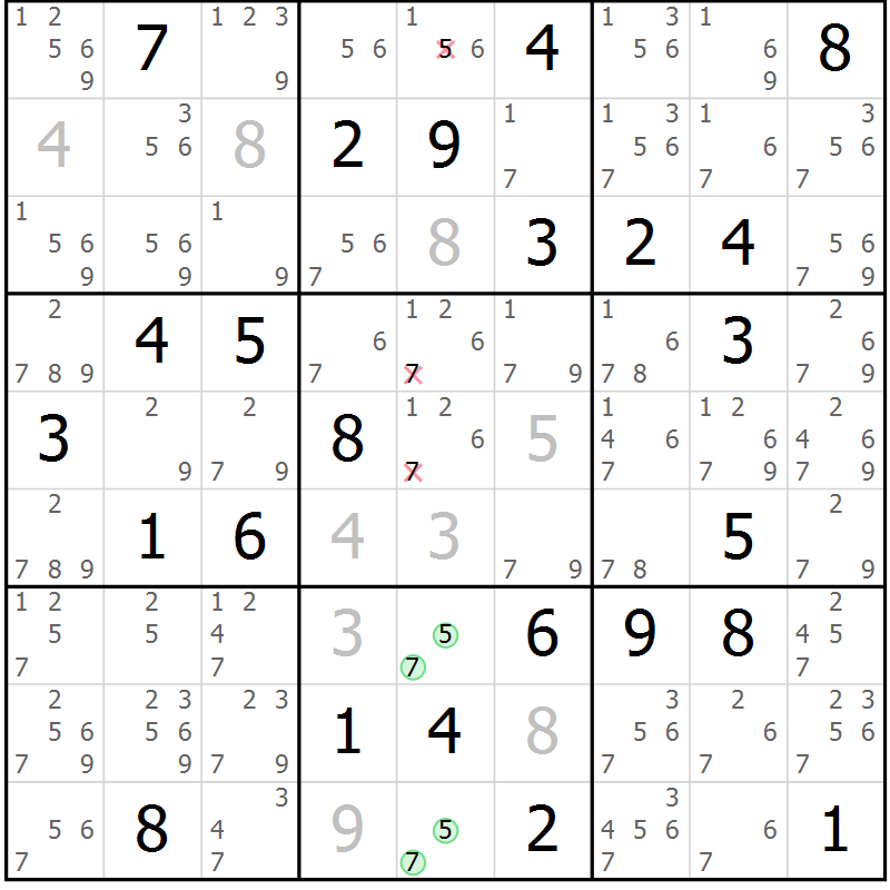 Position des candidats pour la solution de la Gr 35 page 38 du magazine de sudoku Suprême n° 034