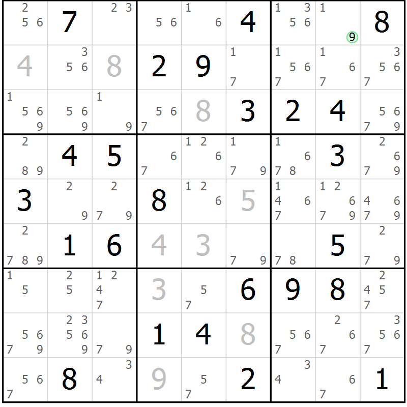 Position des candidats pour la solution de la Gr 35 page 38 du magazine de sudoku Suprême n° 034