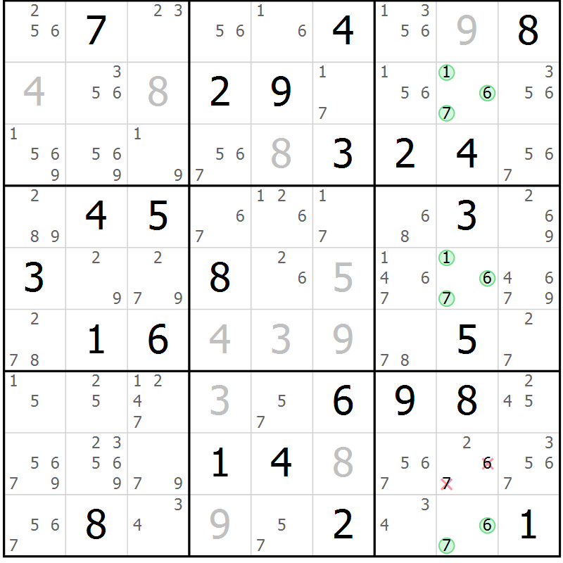 Position des candidats pour la solution de la Gr 35 page 38 du magazine de sudoku Suprême n° 034