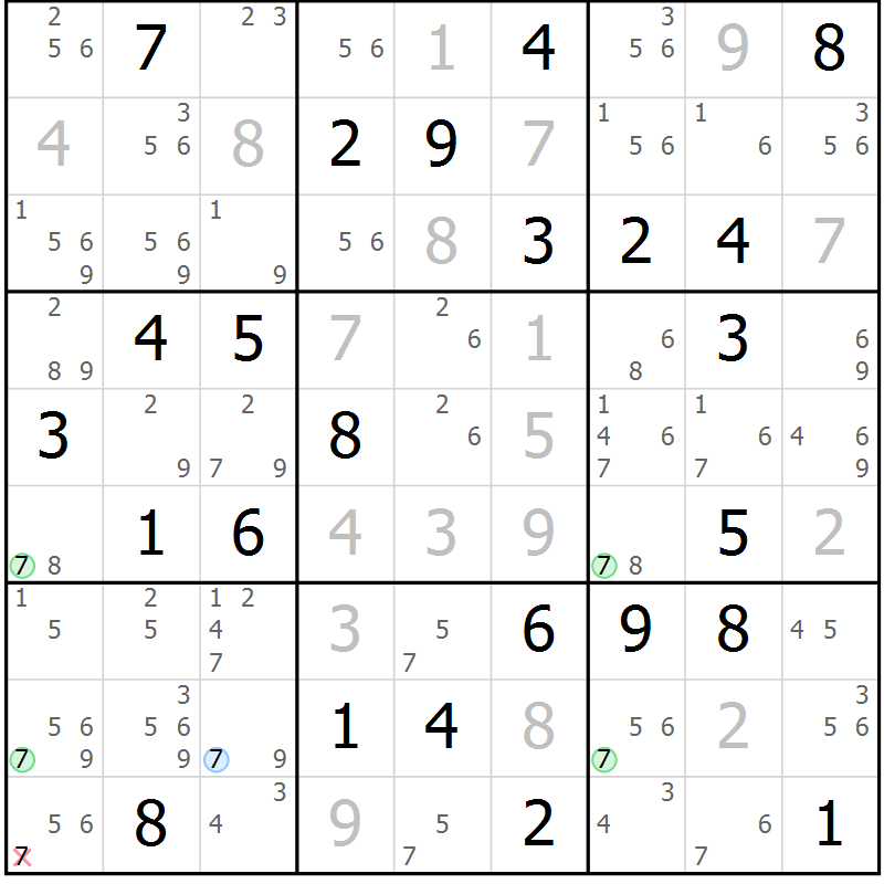 Position des candidats pour la solution de la Gr 35 page 38 du magazine de sudoku Suprême n° 034