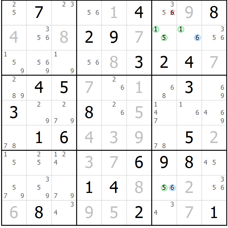 Position des candidats pour la solution de la Gr 35 page 38 du magazine de sudoku Suprême n° 034