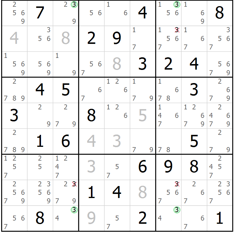 Position des candidats pour la solution de la Gr 35 page 38 du magazine de sudoku Suprême n° 034