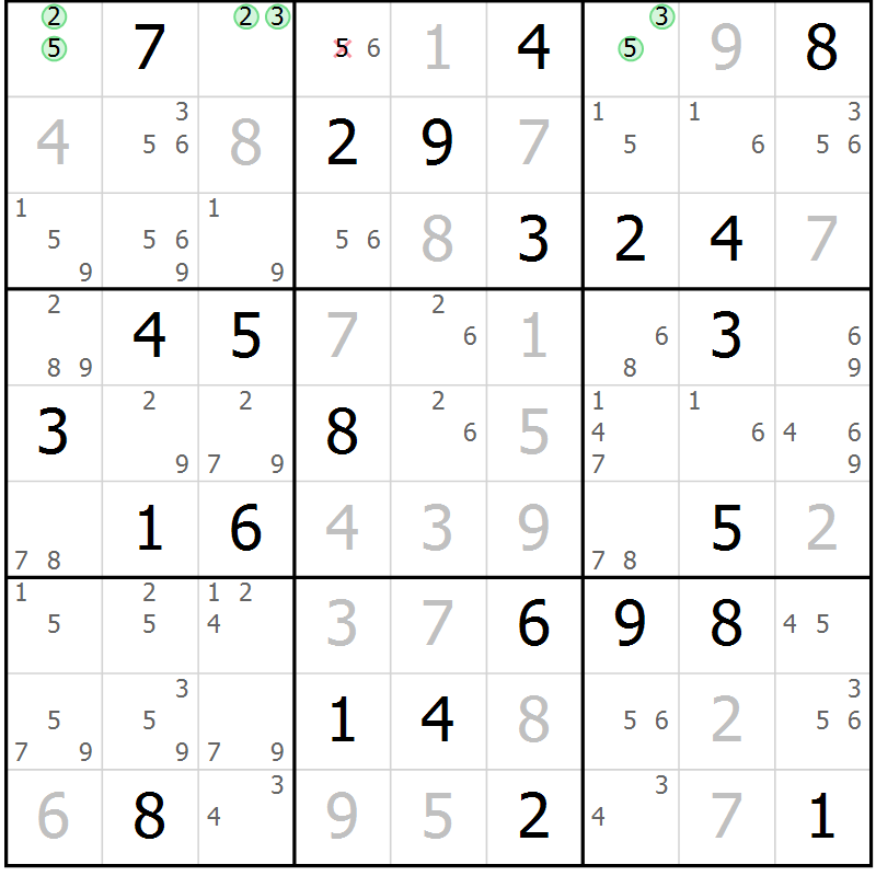 Position des candidats pour la solution de la Gr 35 page 38 du magazine de sudoku Suprême n° 034