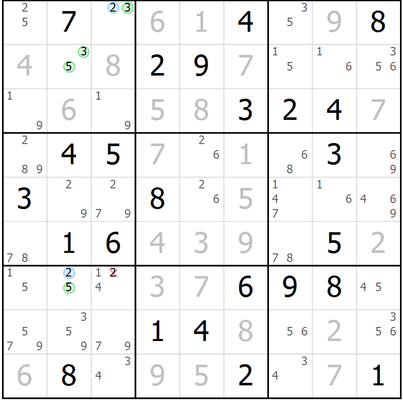 Position des candidats pour la solution de la Gr 35 page 38 du magazine de sudoku Suprême n° 034