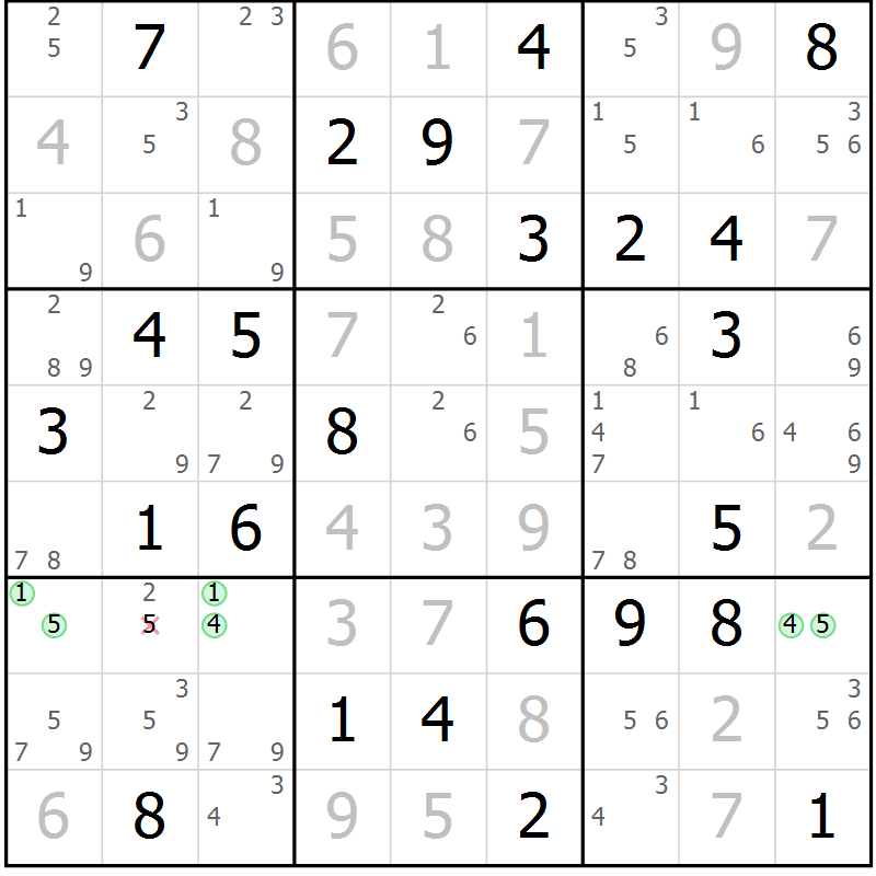 Position des candidats pour la solution de la Gr 35 page 38 du magazine de sudoku Suprême n° 034