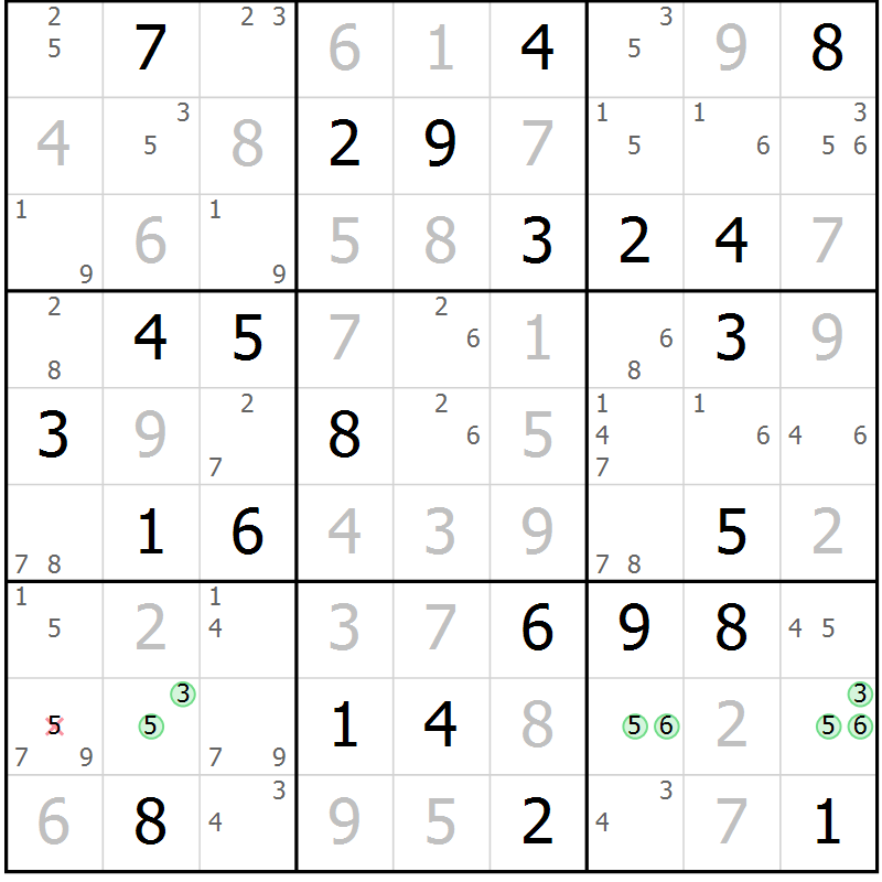 Position des candidats pour la solution de la Gr 35 page 38 du magazine de sudoku Suprême n° 034