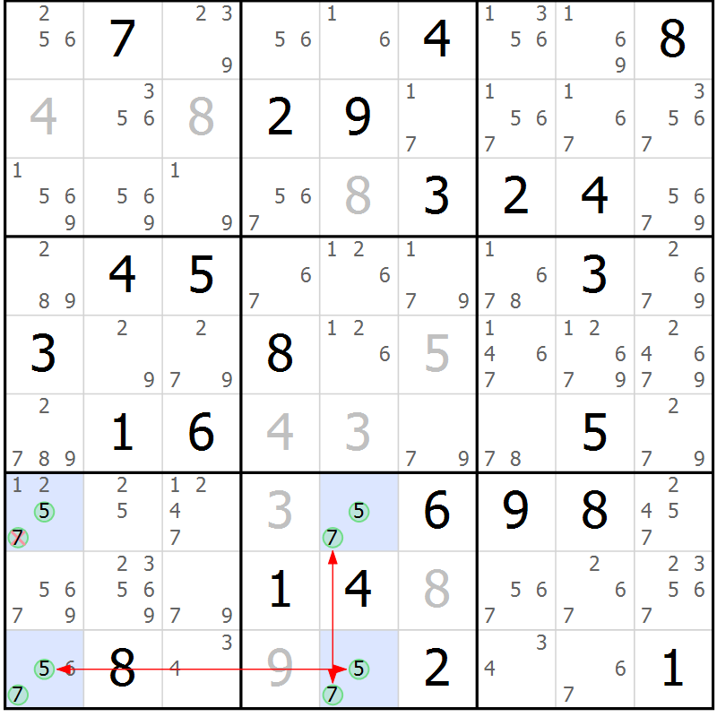 Position des candidats pour la solution de la Gr 35 page 38 du magazine de sudoku Suprême n° 034