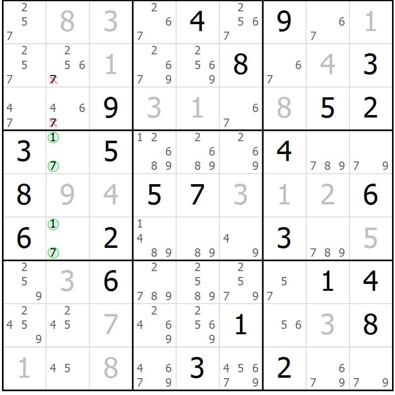 Position des candidats pour la solution de la Gr 36 page 39 du magazine de sudoku Suprême n° 034