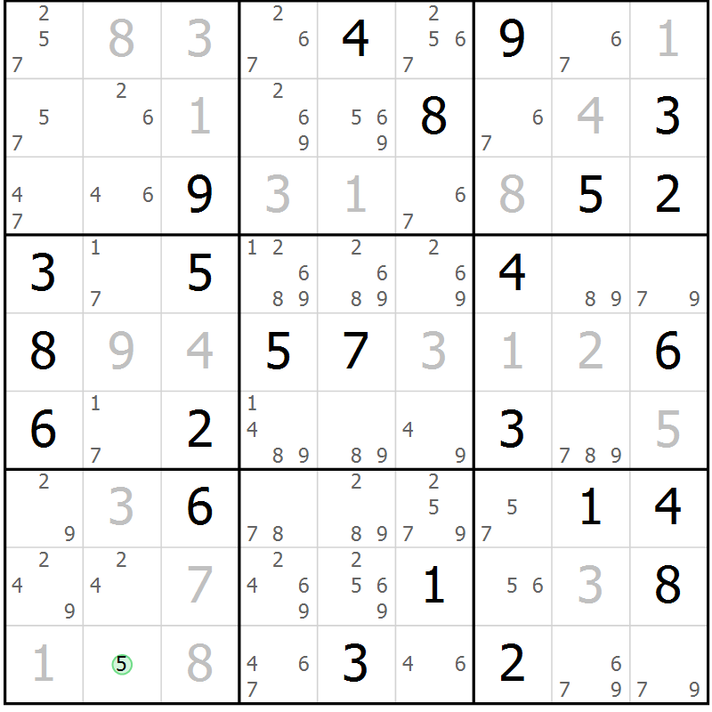 Position des candidats pour la solution de la Gr 36 page 39 du magazine de sudoku Suprême n° 034