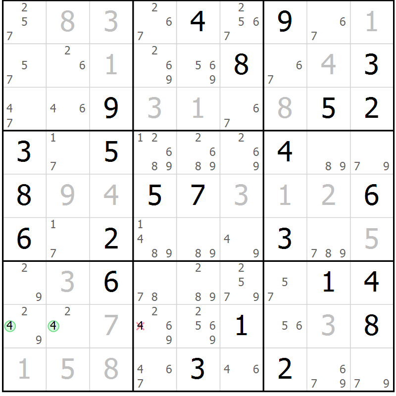 Position des candidats pour la solution de la Gr 36 page 39 du magazine de sudoku Suprême n° 034