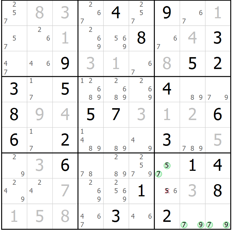 Position des candidats pour la solution de la Gr 36 page 39 du magazine de sudoku Suprême n° 034