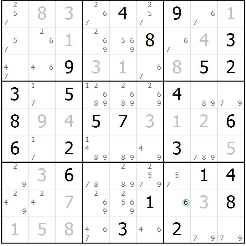 Position des candidats pour la solution de la Gr 36 page 39 du magazine de sudoku Suprême n° 034