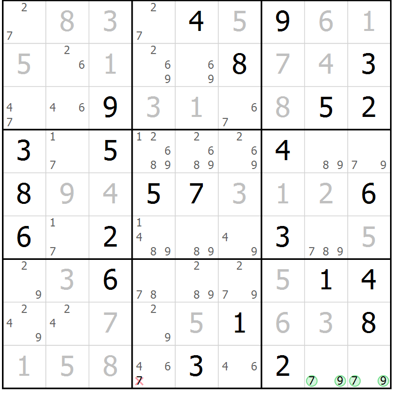 Position des candidats pour la solution de la Gr 36 page 39 du magazine de sudoku Suprême n° 034