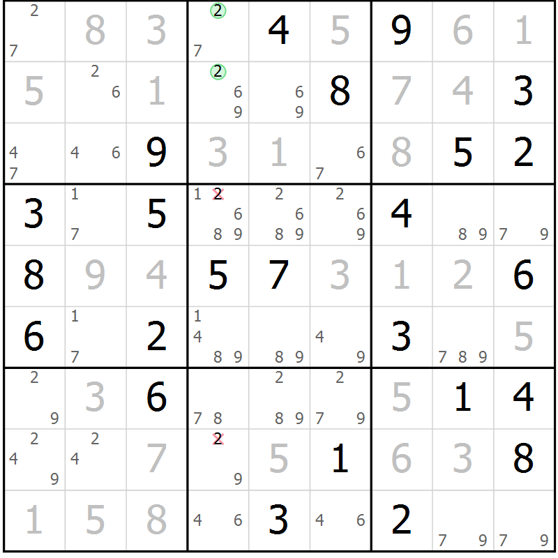 Position des candidats pour la solution de la Gr 36 page 39 du magazine de sudoku Suprême n° 034