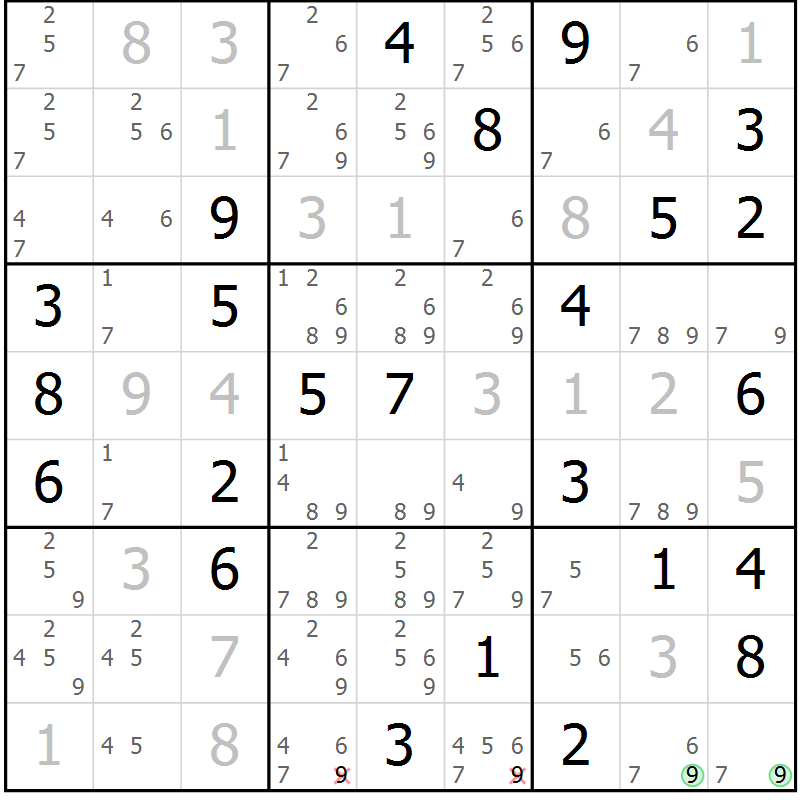 Position des candidats pour la solution de la Gr 36 page 39 du magazine de sudoku Suprême n° 034