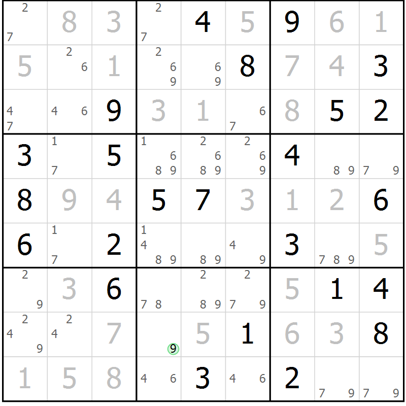 Position des candidats pour la solution de la Gr 36 page 39 du magazine de sudoku Suprême n° 034