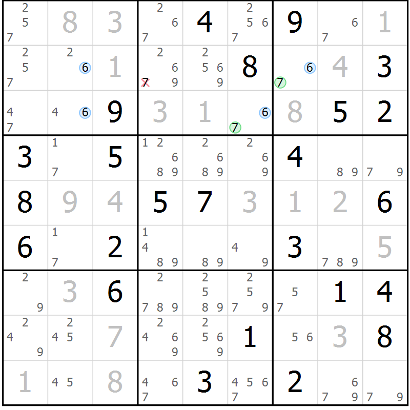 Position des candidats pour la solution de la Gr 36 page 39 du magazine de sudoku Suprême n° 034