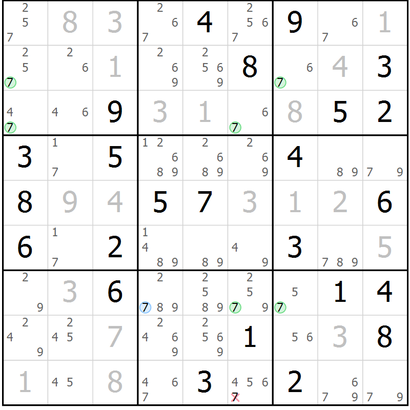Position des candidats pour la solution de la Gr 36 page 39 du magazine de sudoku Suprême n° 034