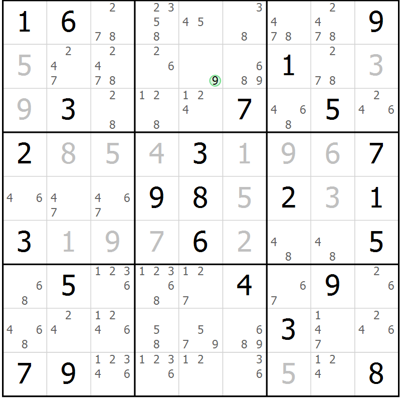 Position des candidats pour la solution de la Gr 37 page 40 du magazine de sudoku Suprême n° 034
