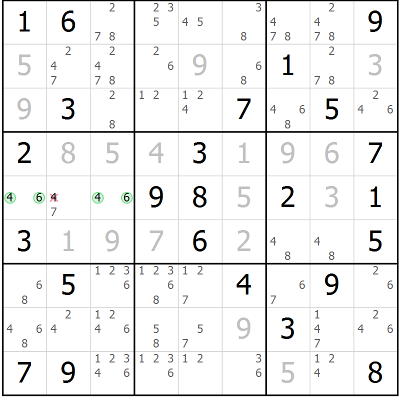 Position des candidats pour la solution de la Gr 37 page 40 du magazine de sudoku Suprême n° 034